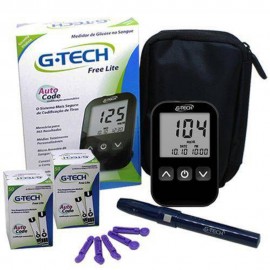 Combo Medidor De Glicose G Tech Free Lite  110 TIRAS + 10  LANCETAS + ESTOJO 
