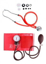 Kit Aparelho De Press�o Com Esteto Duplo Vermelho Premium